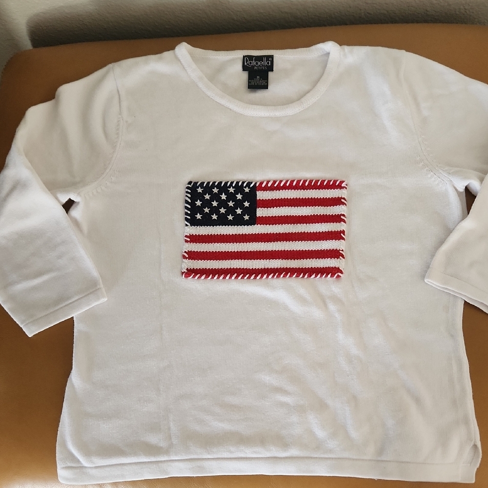 Rafaella White Sweater with American Flag Design